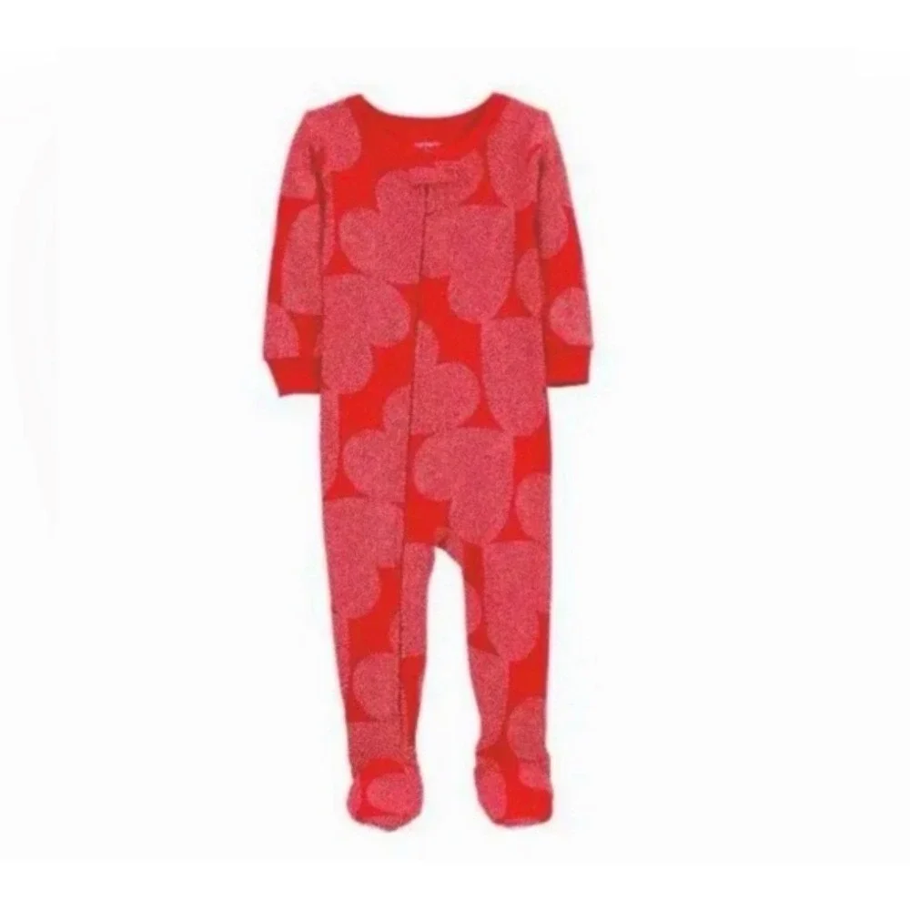 CARTERS Baby Red Heart Pajama Valentine Sleeper Footed 2-Way Zipper 6 Months NEW